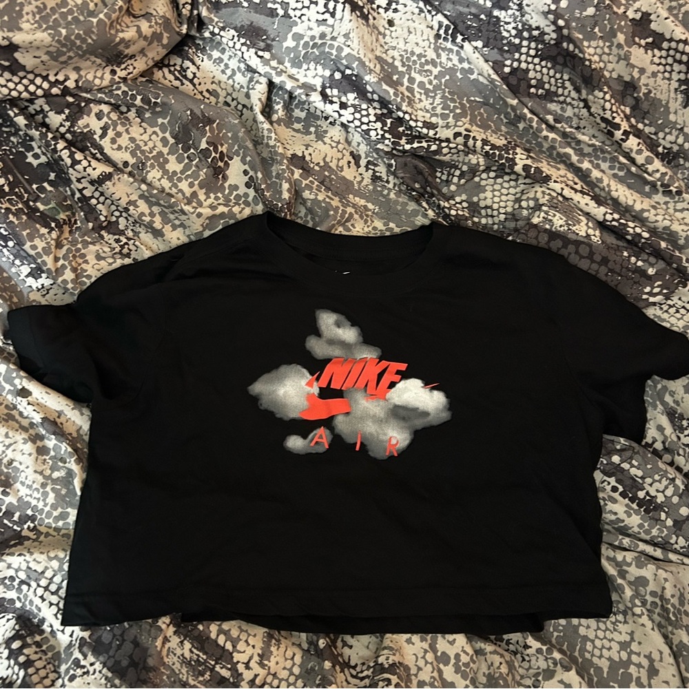 Nike Black Crop Top with Red and White Logo